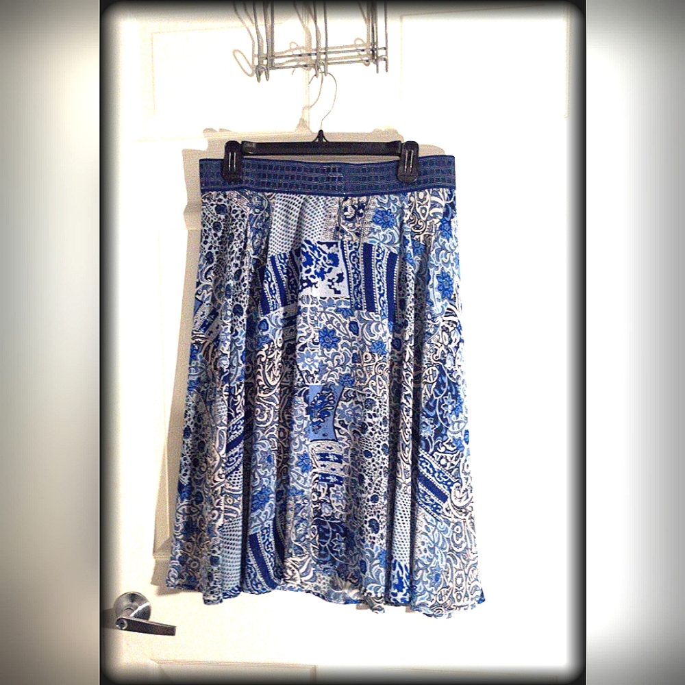 🦩New Roz & Ali XL Lined Chiffon A-line Paisley Midi Skirt LIKE NEW